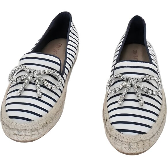 On 34th Jaylaa Striped Espadrille Flats Navy with Bow US 7M - Picture 5 of 6